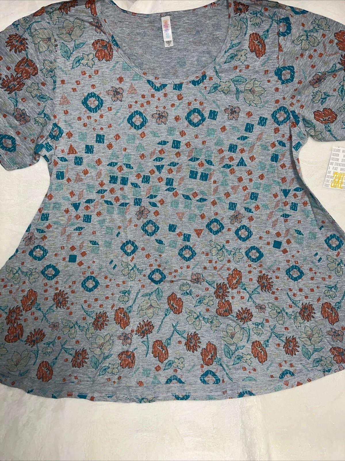 LuLaRoe Perfect T 3XL 26/28 Full Tunic Ombre Dip Floral Gray Blue Coral New