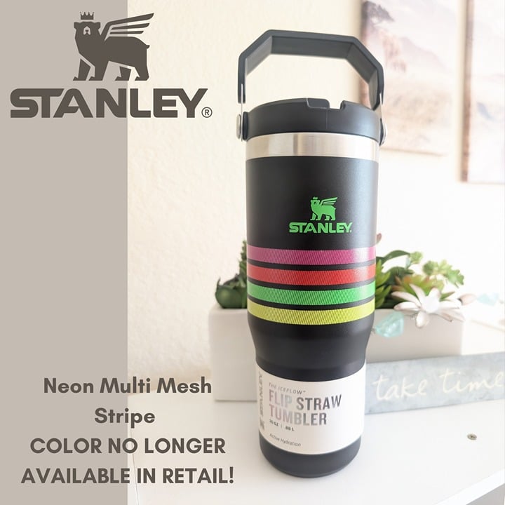 BNWT! Stanley IceFlow™ Flip Straw Tumbler | 30 OZ, Neon Multi Stripe, Ltd Ed.