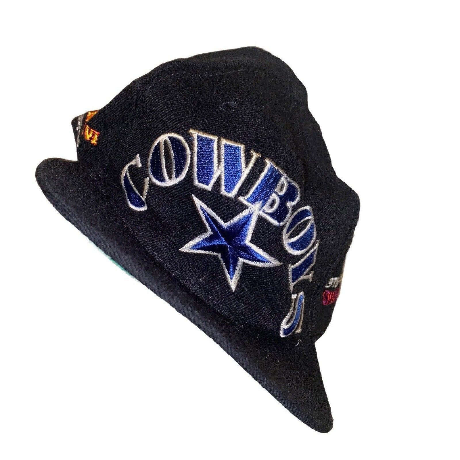 Vtg 1990s Annco Dallas Cowboys Super Bowl Champions Black NFL Snapback Hat Cap