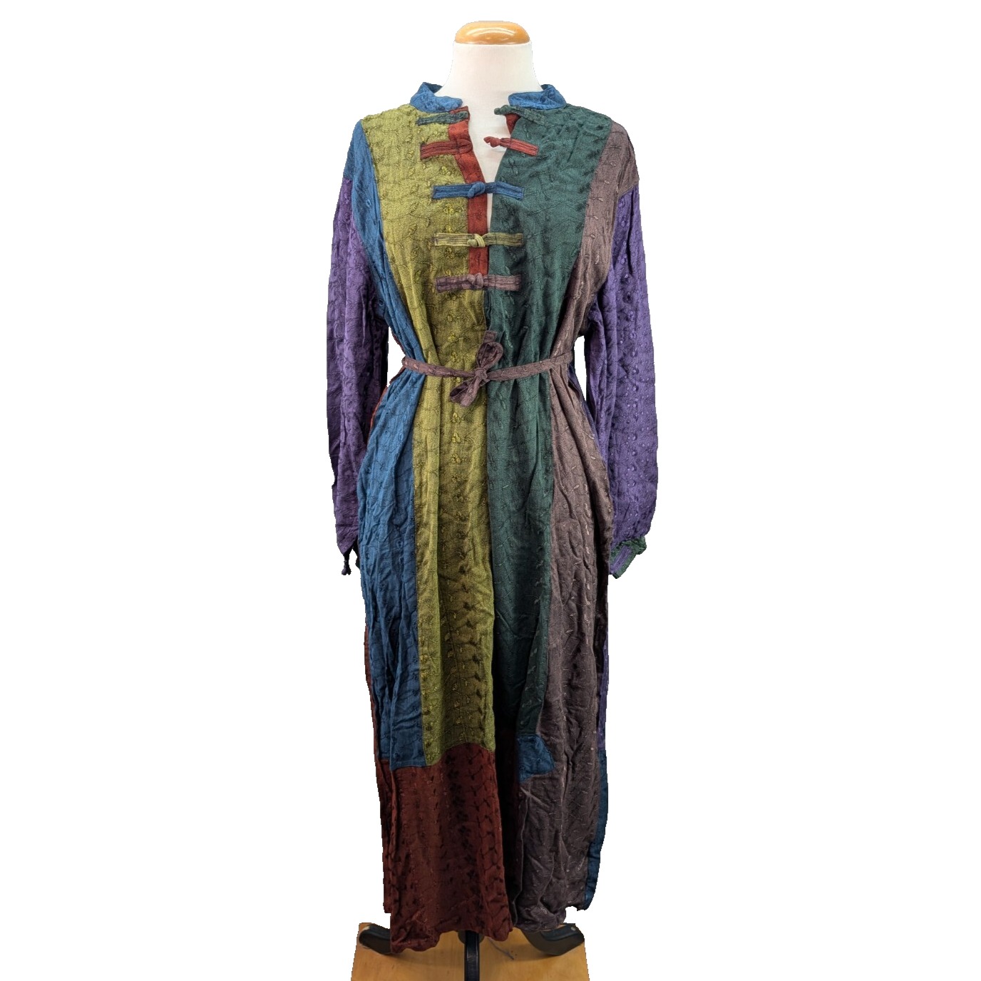 Sacred Threads Long Sleeve Maxi Dress Size XL Patchwork Boho Hippie Toggle NWT