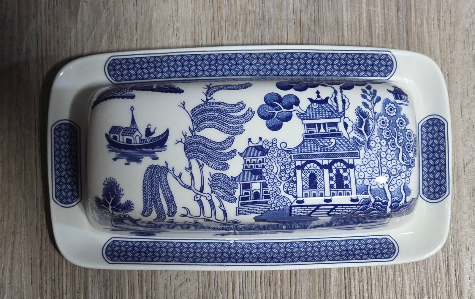 Blue willow butter dish