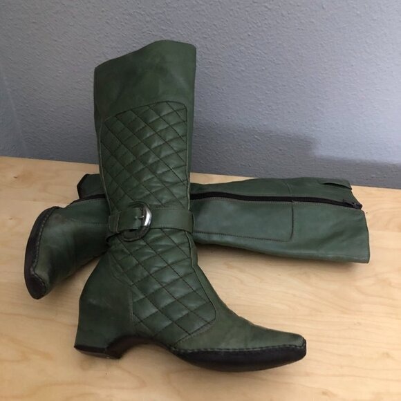 Zandalee Gamuzo Italy Quilted Buckled Boots Womens EU 37 US 6.5 - 7 Green Office