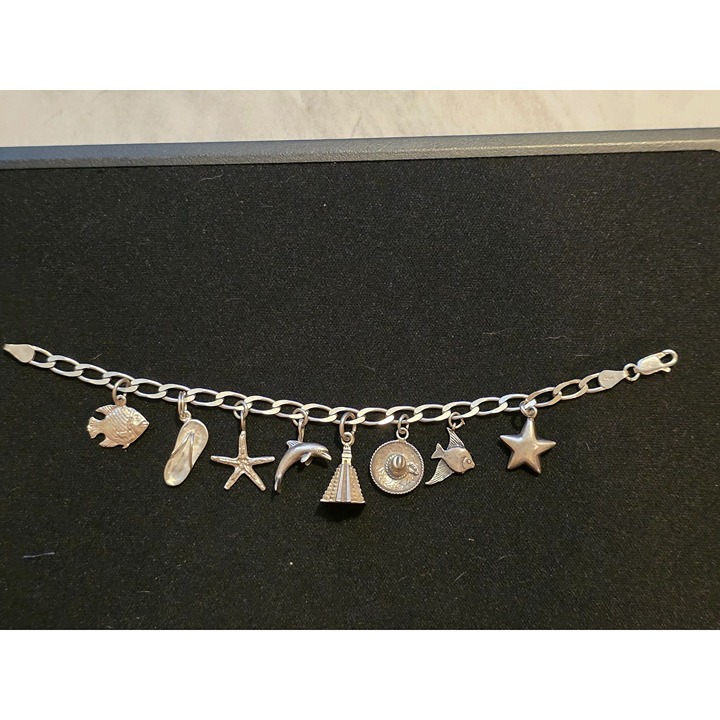 Sterling Silver Mexico Charm Bracelet With Ocean & Travel-Themed Charms