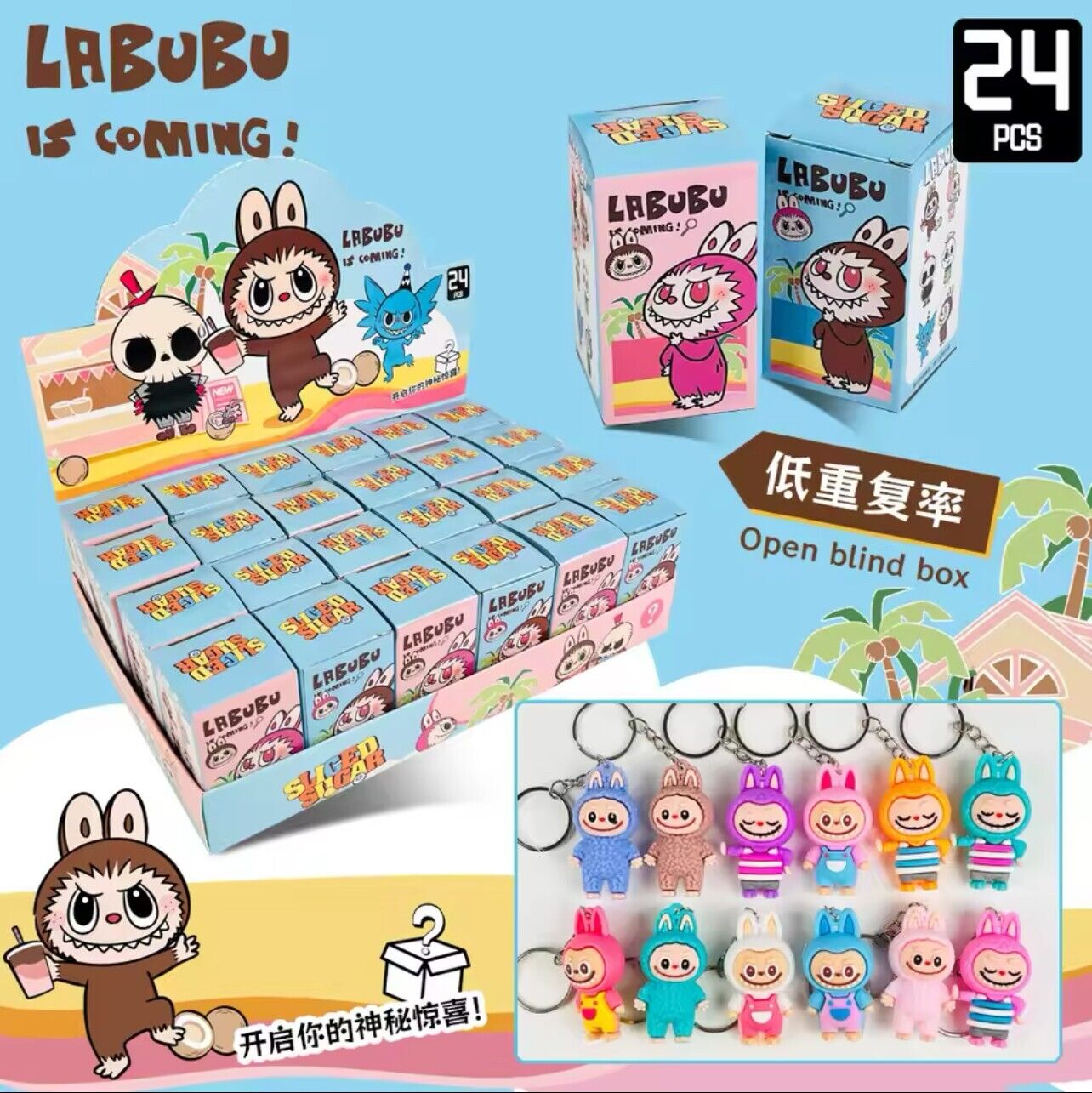 Labubu Monster Box set of 24pcs Labubu Blind Box Figure Doll Pvc Small Pendant