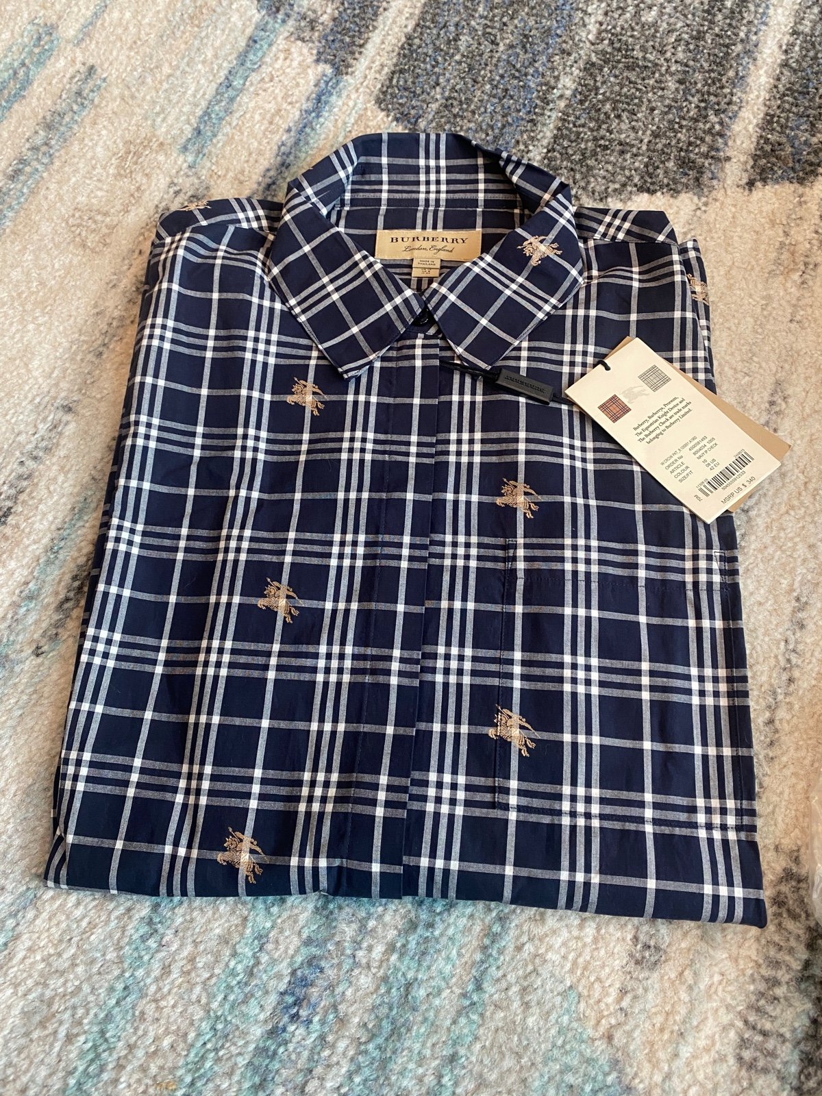 Burberry Women's Navy Checks Button-Up Shirt 4 US (6 UK)