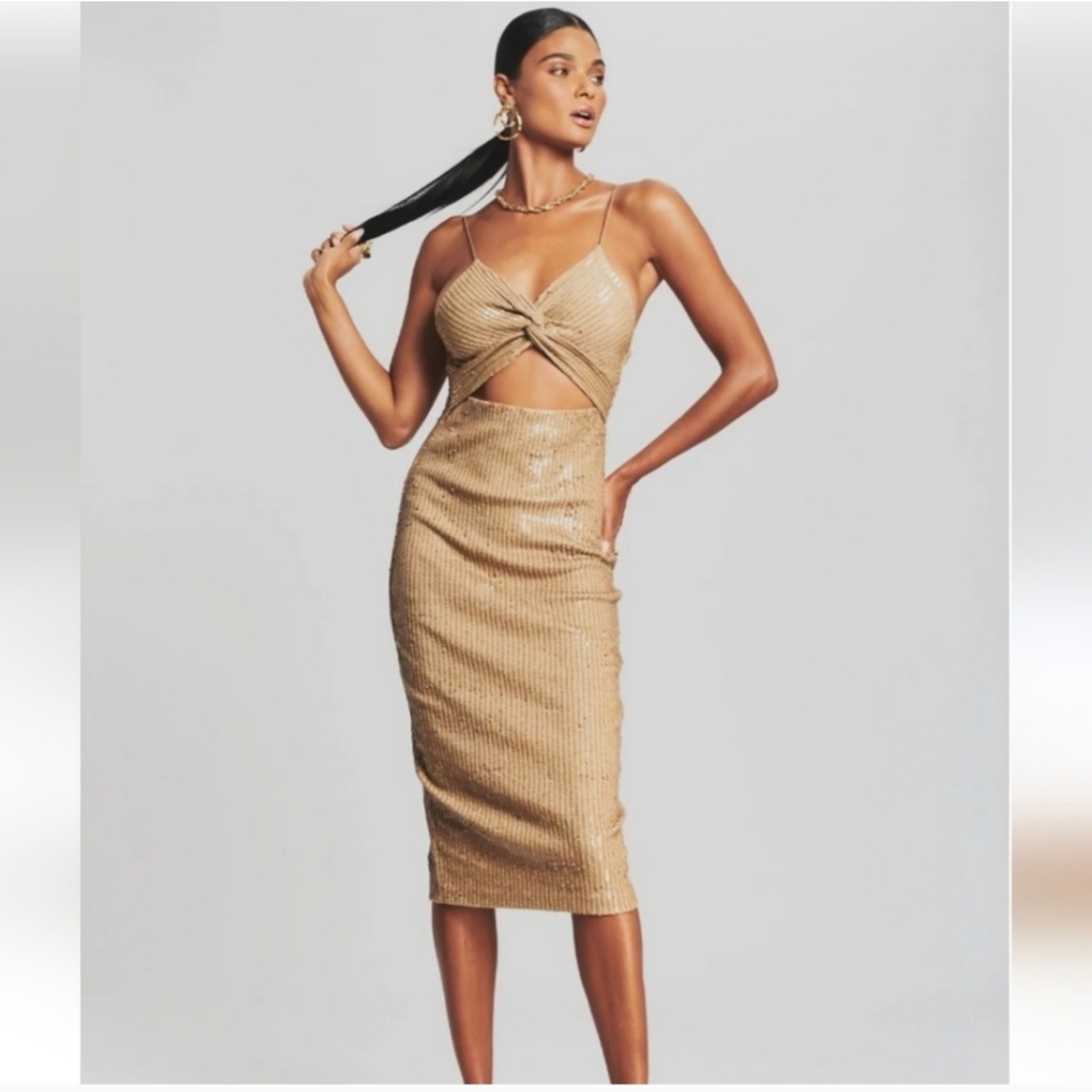 Retrofete Sariah Sequin Dress in Nude Size XL NWT Sleeveless Cutout Midi