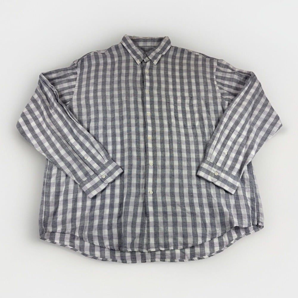 Jos A Bank Reserve Linen Blend Shirt Mens 2XL Button Up Purple Gray Plaid Check