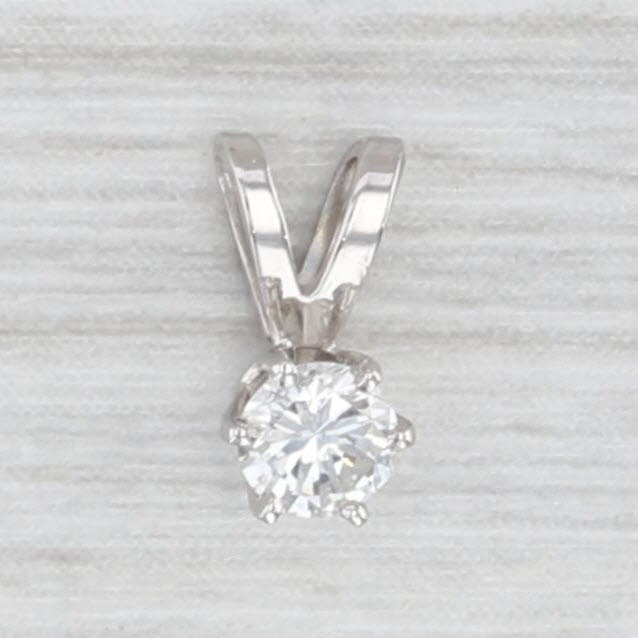 New 0.14ct Round Solitaire Small Drop Pendant 14k White Gold