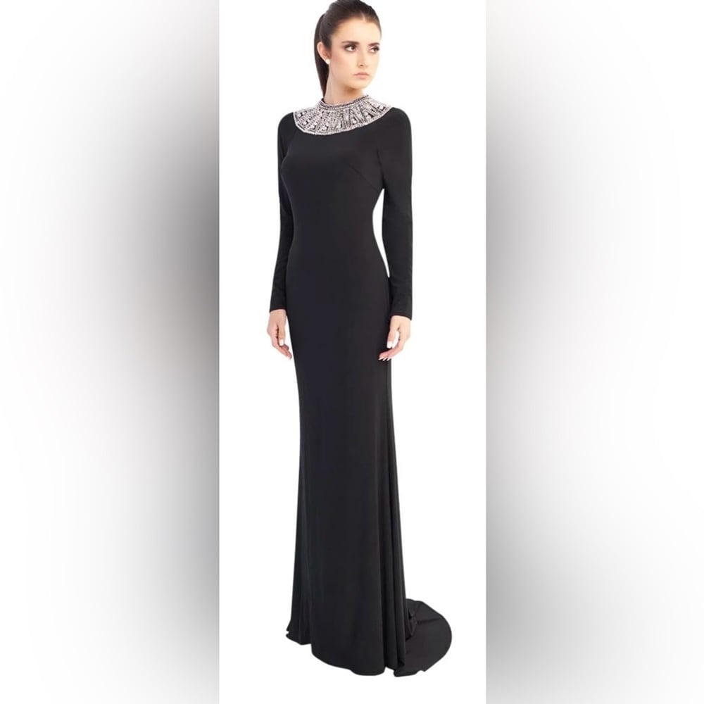 Size 14 Mac Duggal 25926 NWOT Embellished Black Collar Jersey Gown