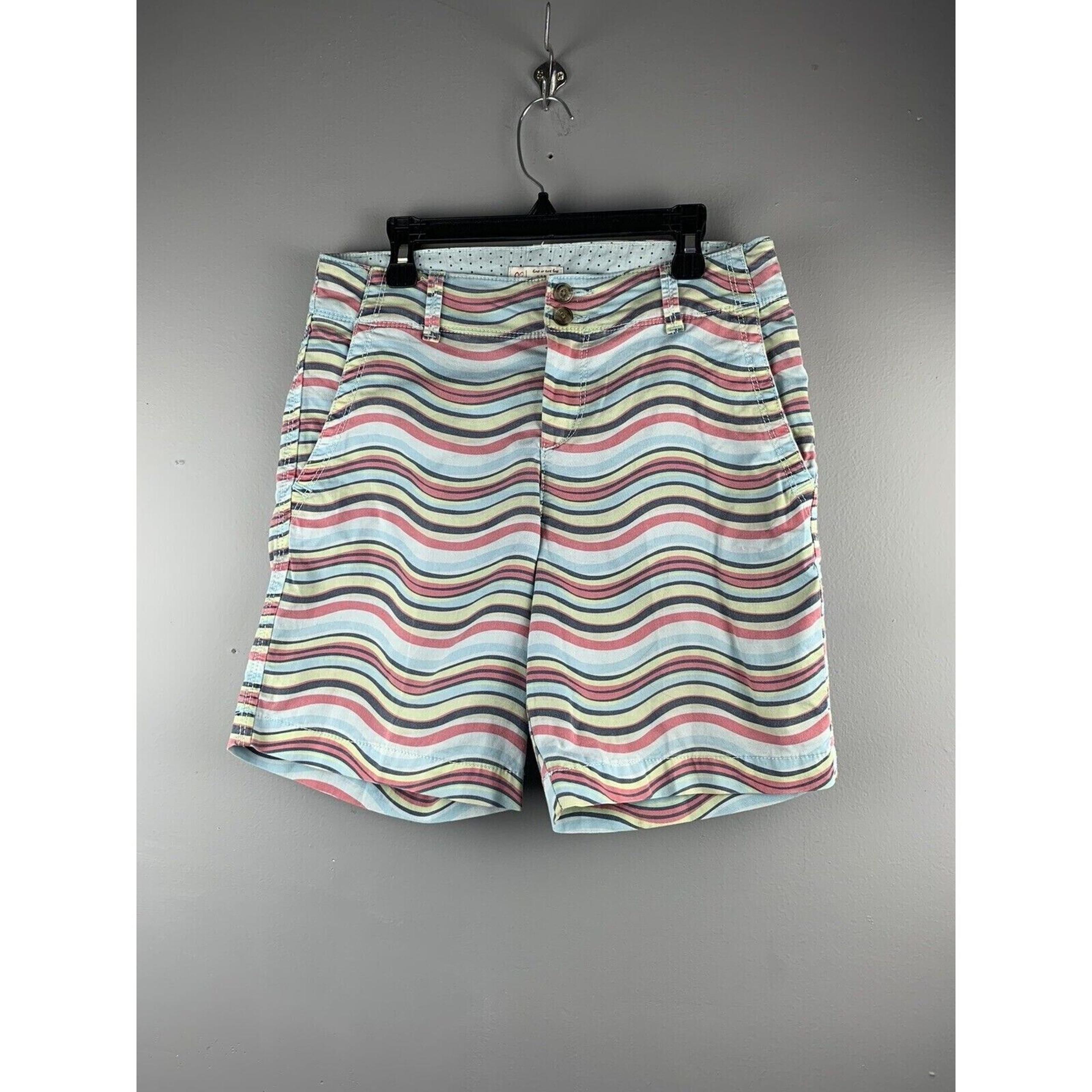 Espirit Blue Shorts Womens 2 striped Chino Flat front pockets Y2K Blue