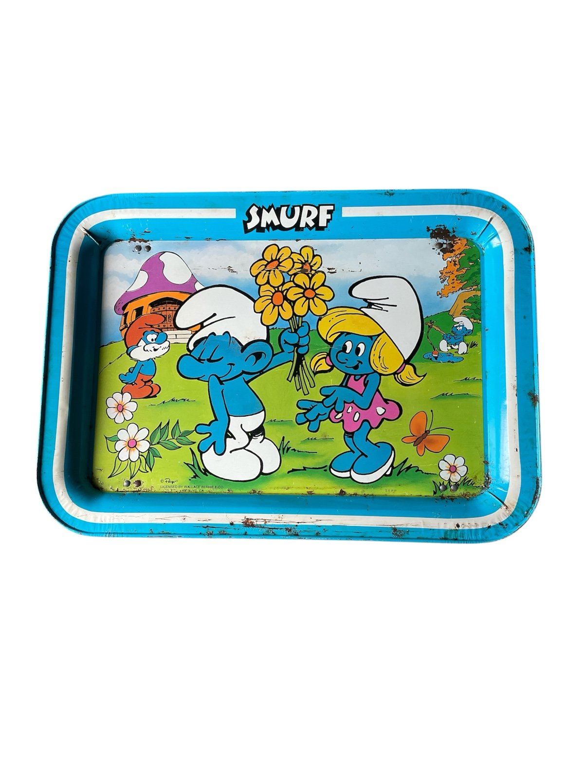 Vintage 1980s Peyo Smurf Folding Metal TV Tray- The Smurfs- Papa And Smurfette