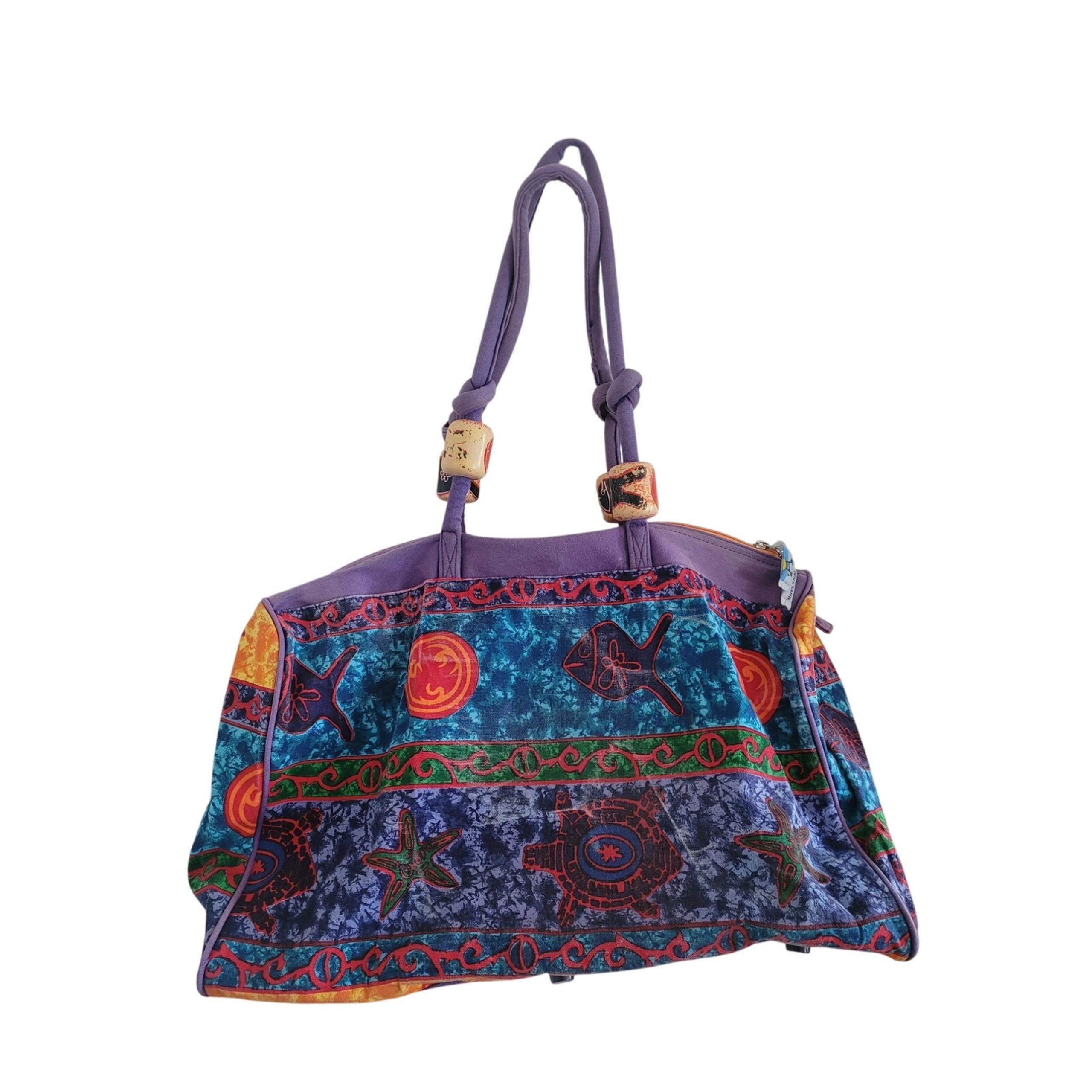 Vintage 1990s Sun n' Sand Canvas Tropical Duffle Bag