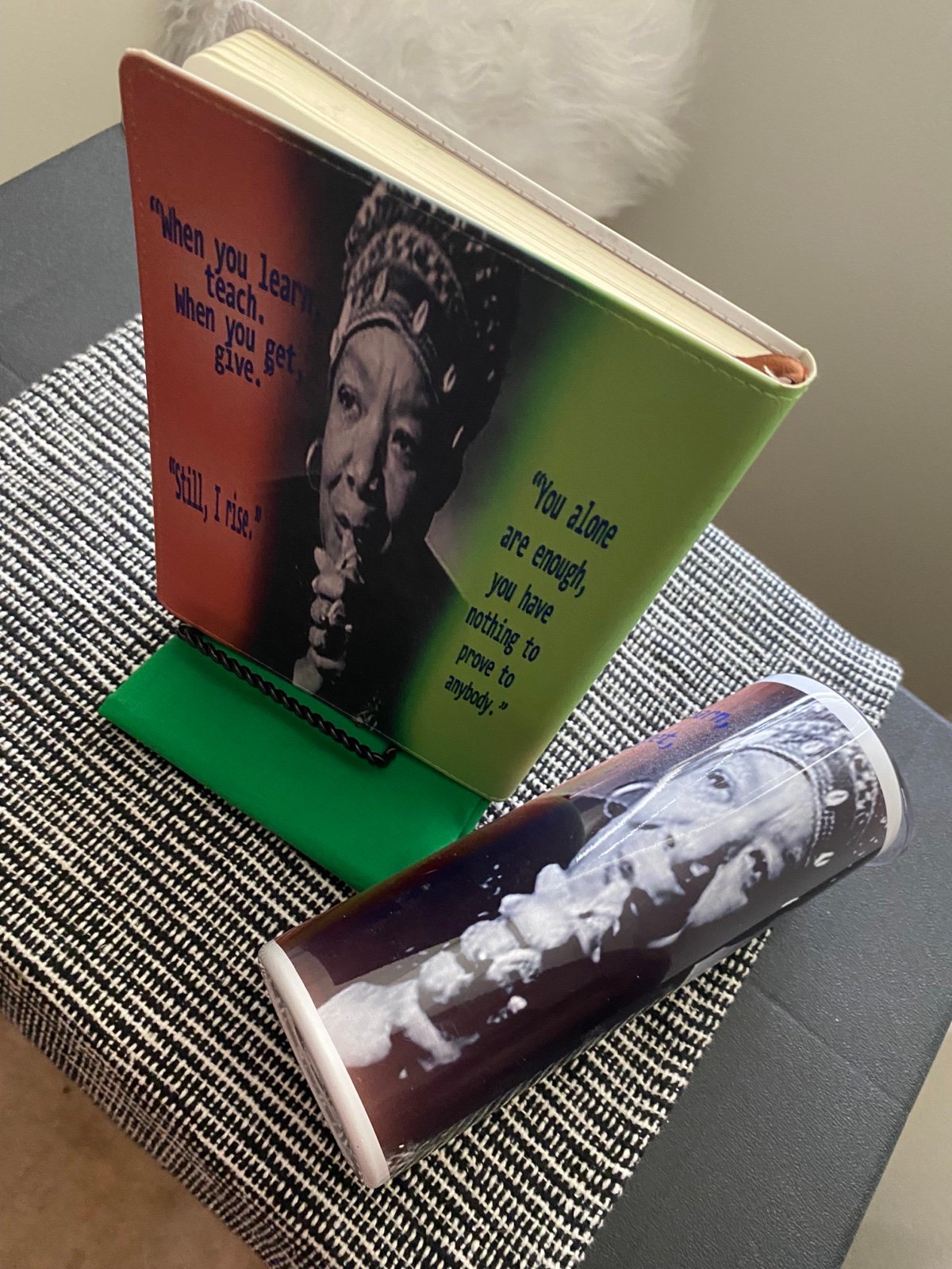 Maya Angelou tumbler and journal.