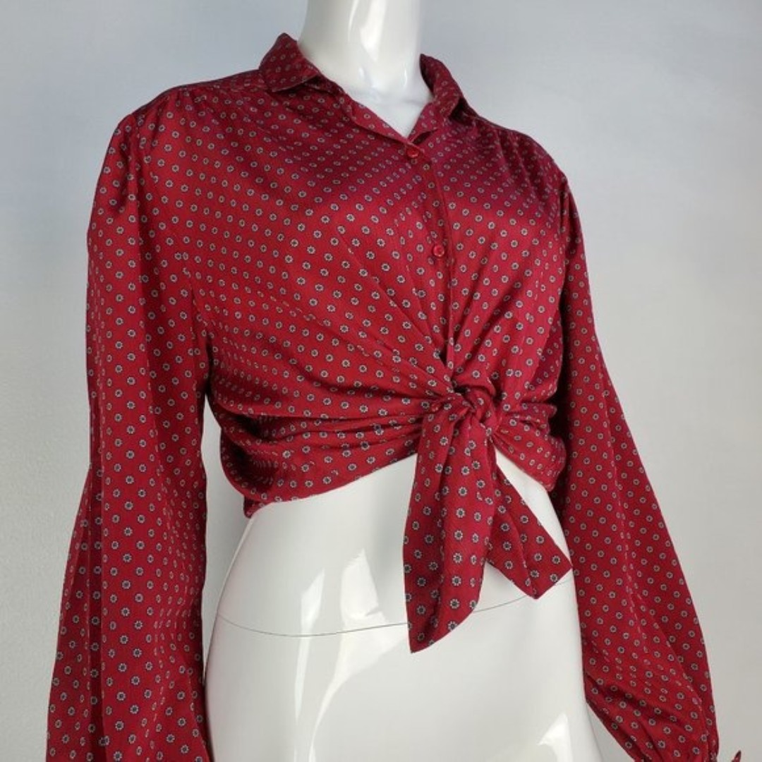 Vintage 80's Koret Burgundy Daisy Print Blouse