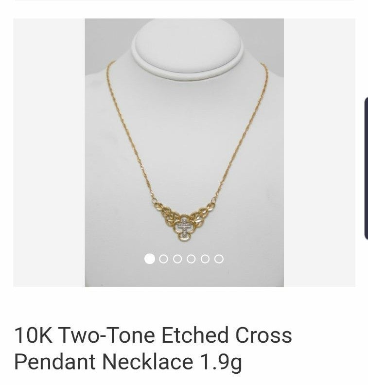 Two toned etched cross pendant