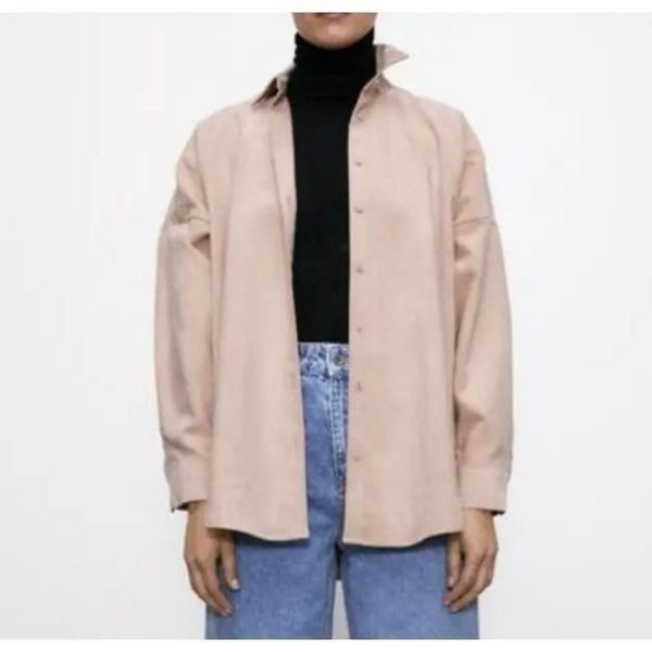 Zara Oversized Corduroy Button Down Shirt Blush Pink, SZ M# 1822