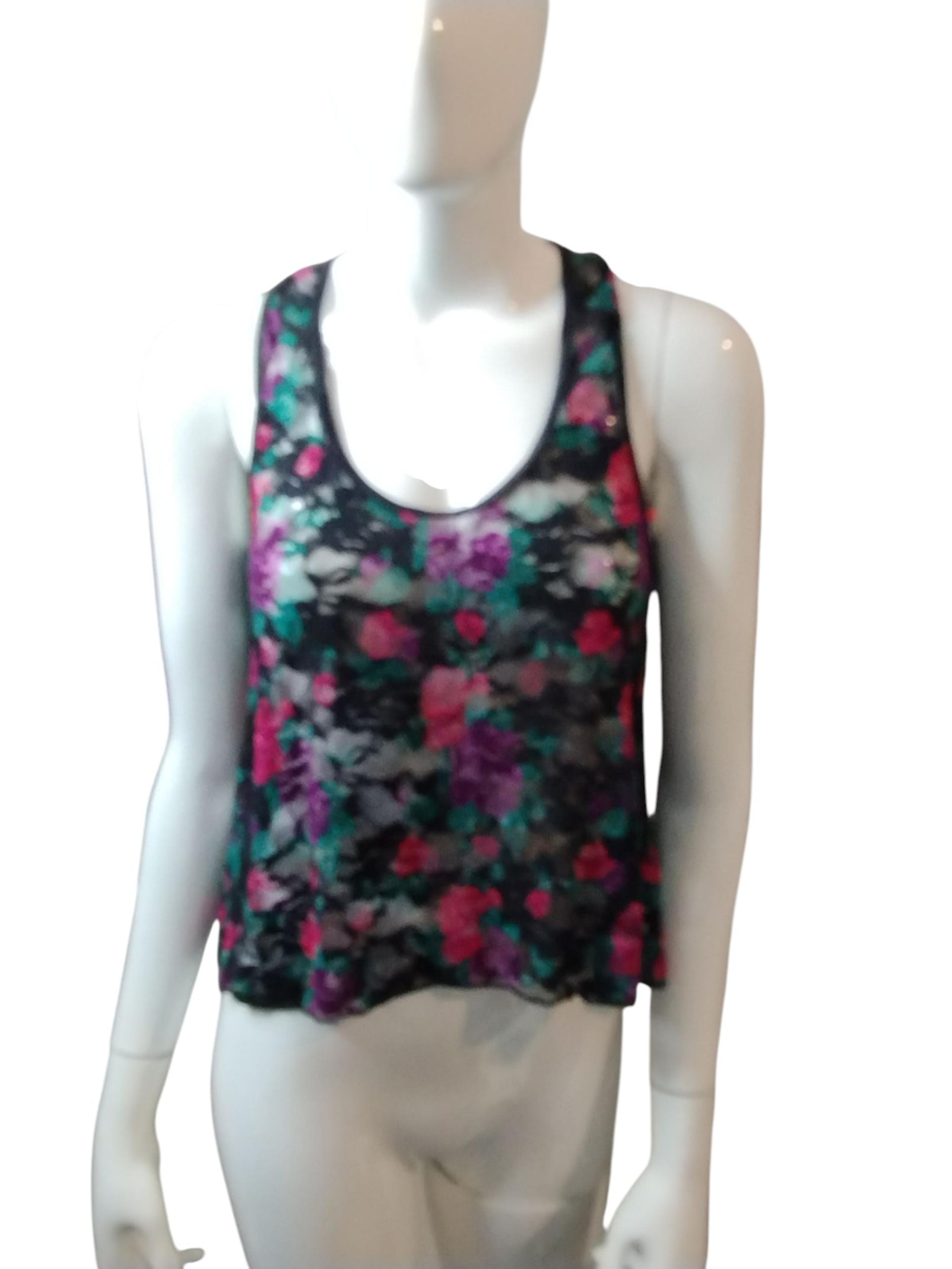 Y2K Guess Womens size XS Floral Lace Mesh Colorful Grunge Whimsigoth  Tank Top