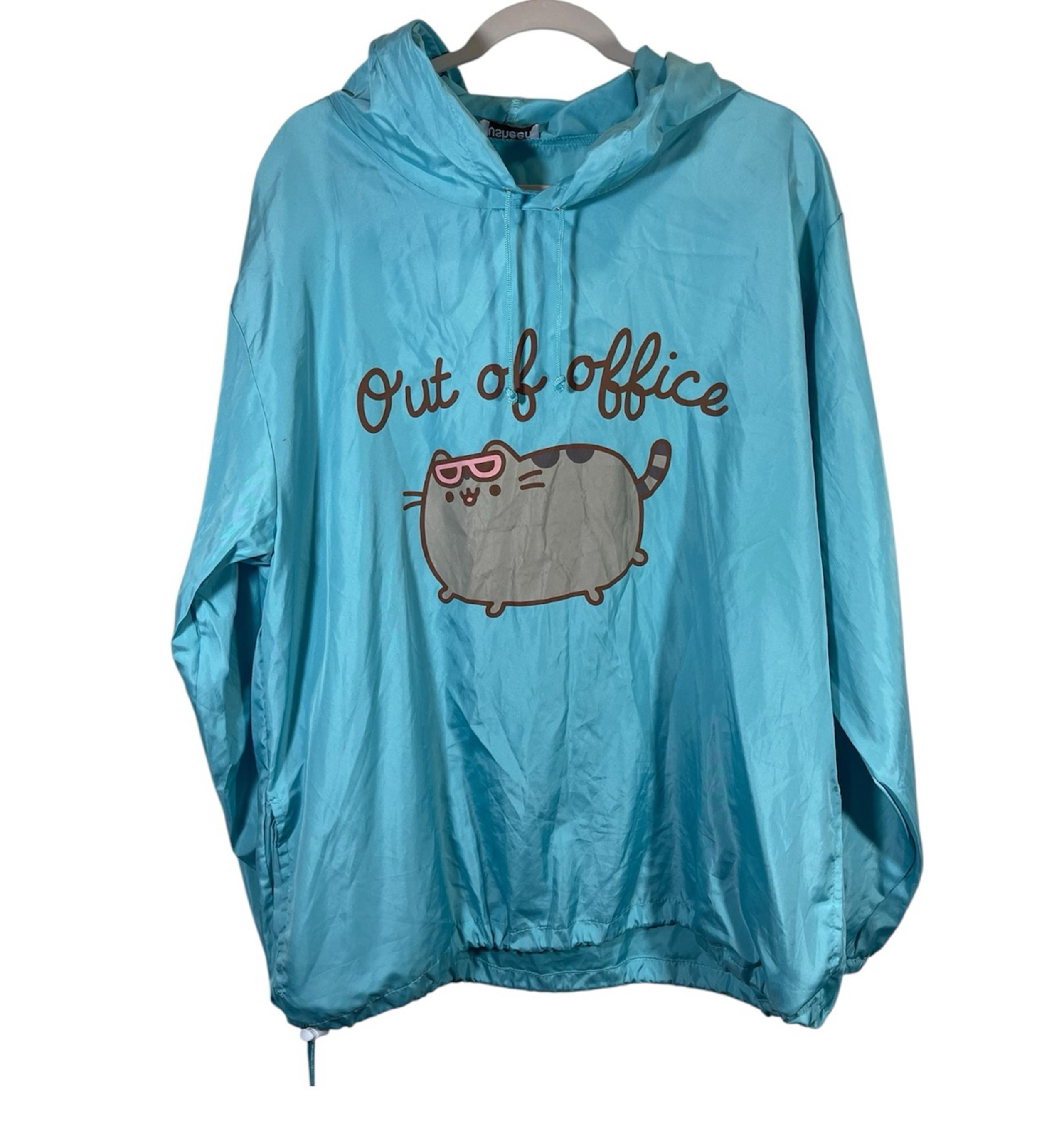 Pusheen the Cat Out of Office Blue Windbreaker Pullover Jacket Size XL