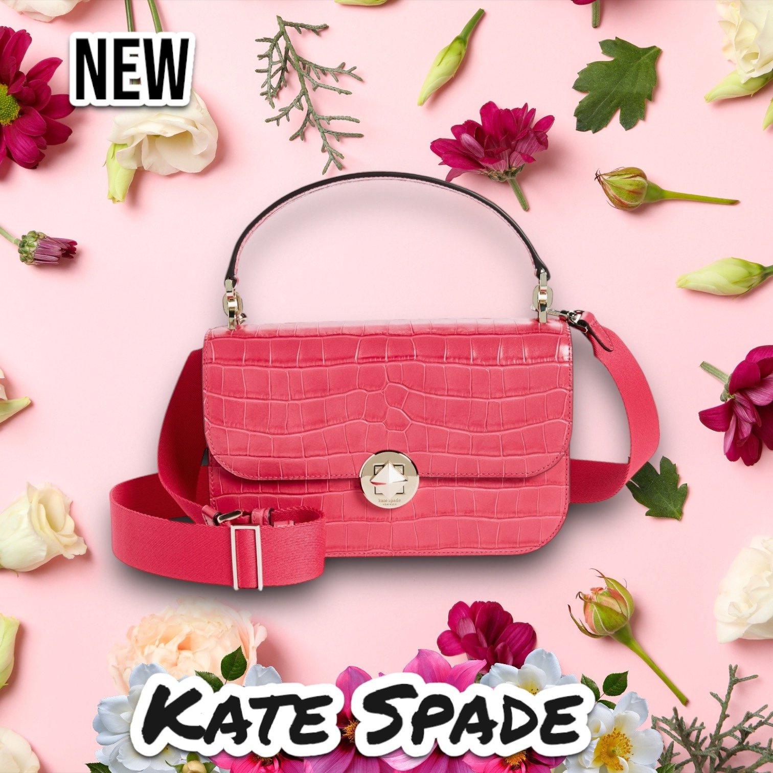 New NWT Kate Spade New York croc embossed leather top handle satchel