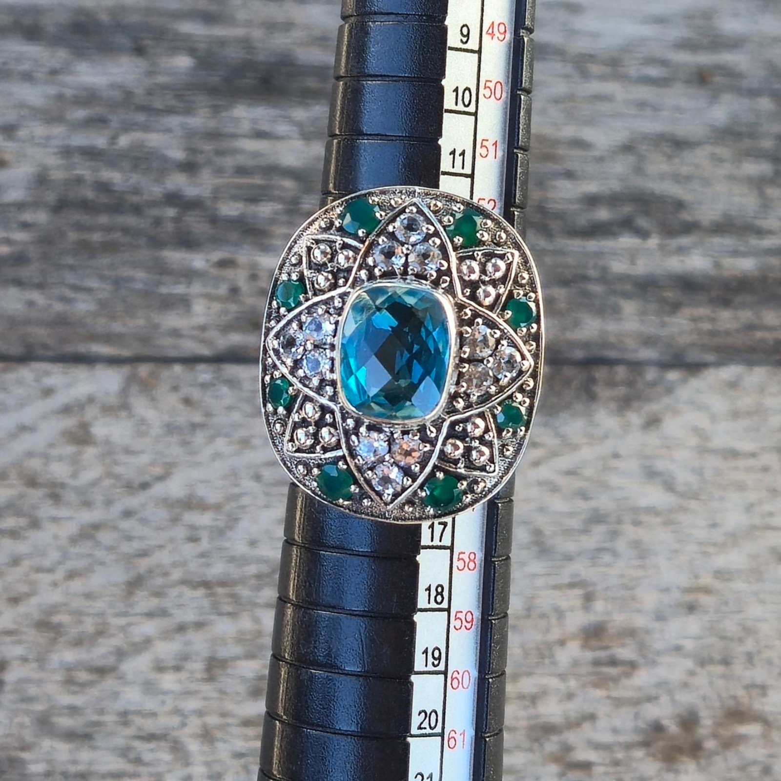 Nicky Butler 925 Sterling Silver Size 7 Aqua Quartz Chalcedony Topaz NB Ring New