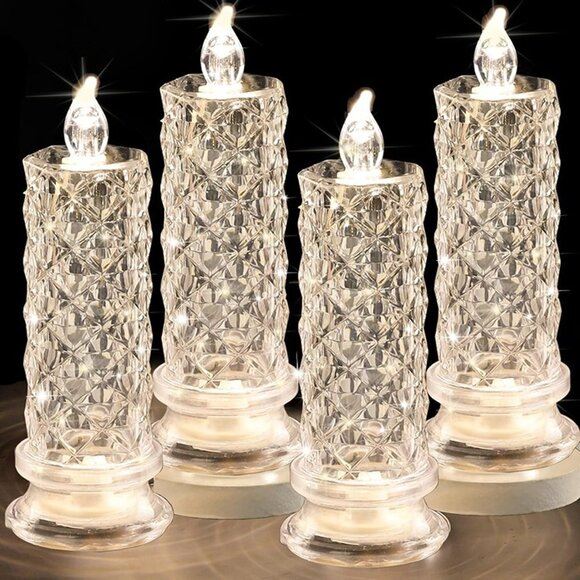 NEW LED Candles, 4Pack Battery Operated Candles with Rose Light Halo,