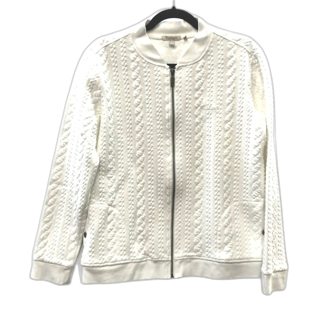 Barbour Kelsey Jacquard Overlayer Cotton Blend Bomber Jacket Ivory Size 10
