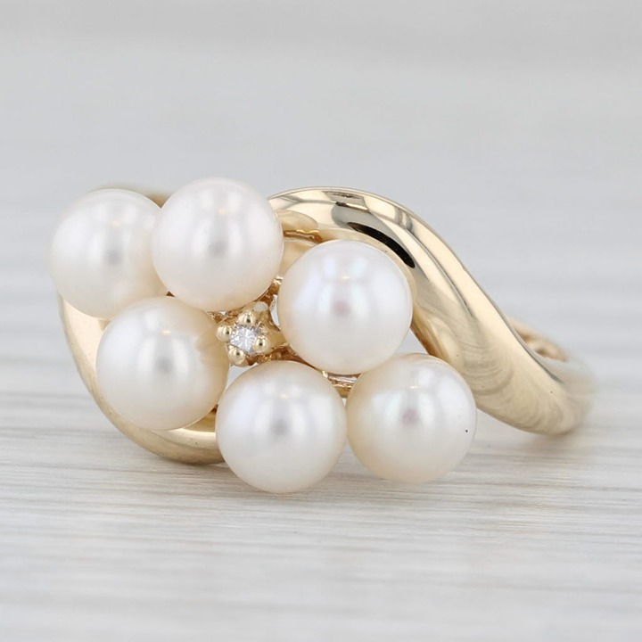Cultured Pearl Bypass Ring 10k Yellow Gold Size 7