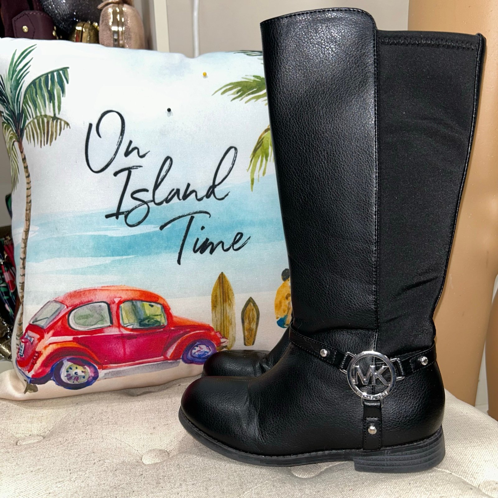Michael Kors Girls Emma Kaya 2 Black Boots Size 1 Excellent Condition