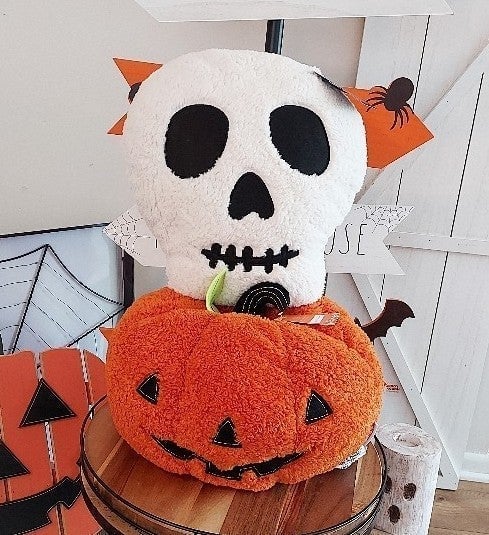 SET of 2 Pumpkin and Skeleton Pillow