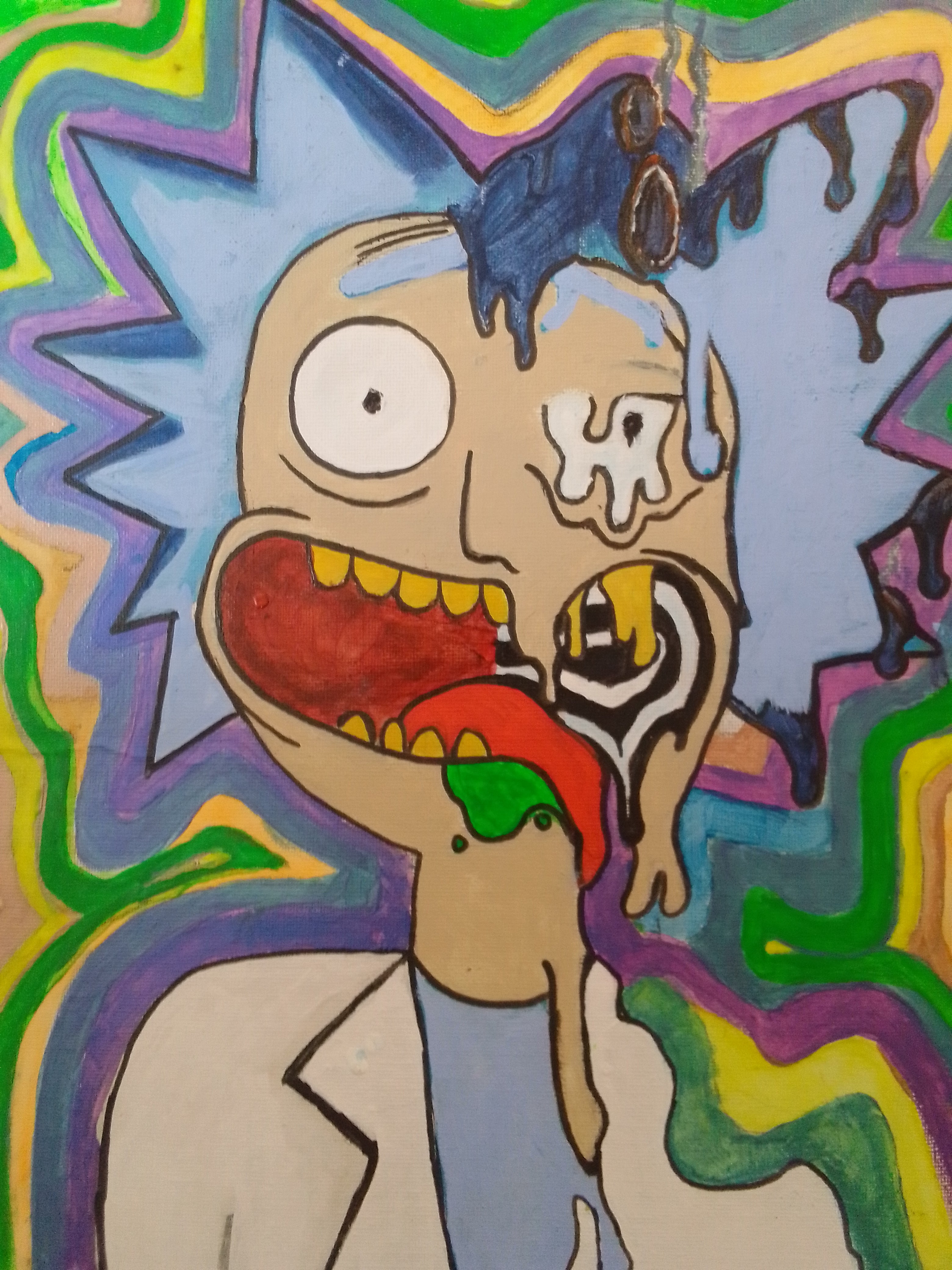 A painting of rick from the show rick and morty