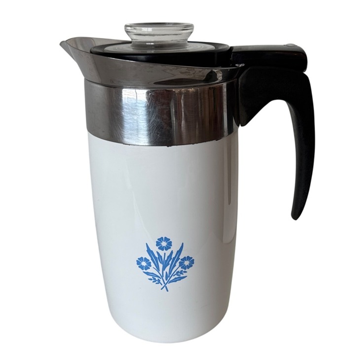 Vintage Corning Ware 10-Cup Coffee electric Percolator With Glass Lid & Black Ha
