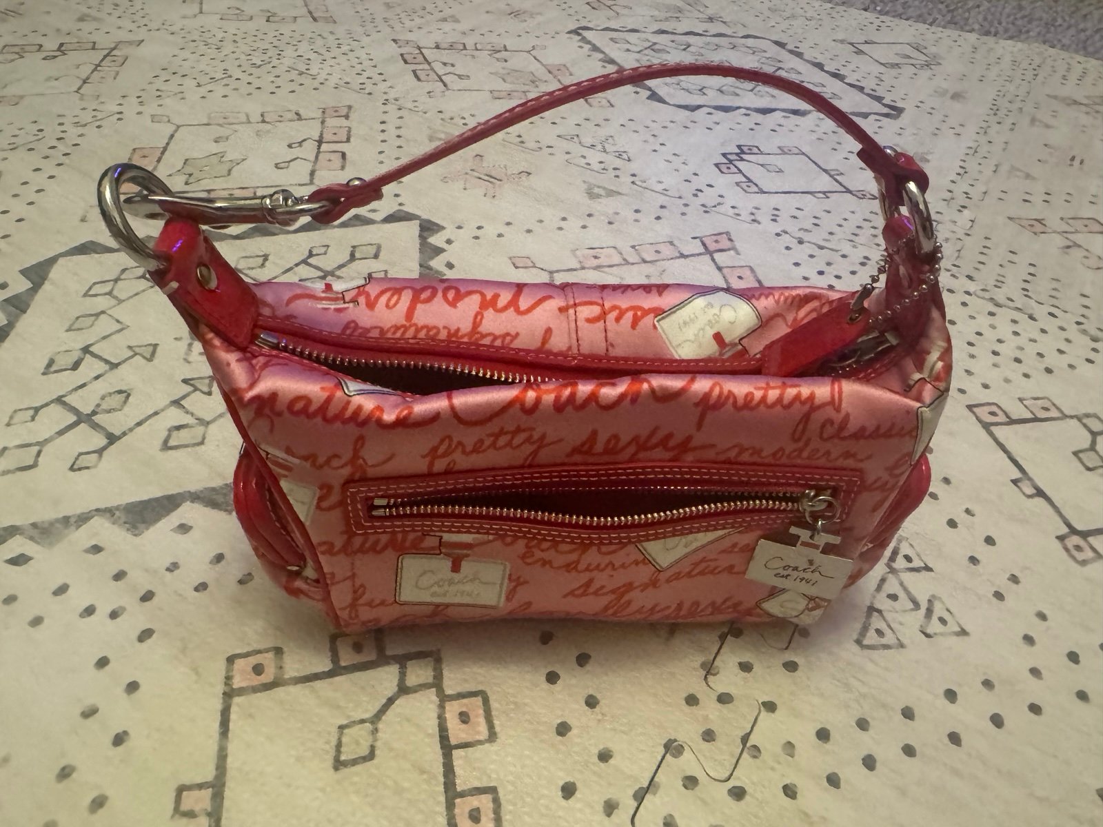 Y2K vintage Coach Limited Edition Pink & Red Perfume Print Leather & Sateen