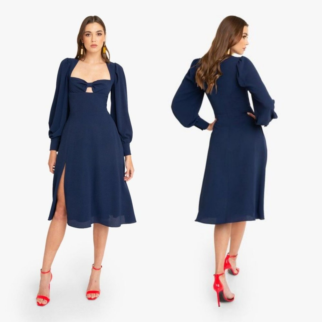 NEW NWT Black Halo Romina Midi Dress In Navy Blue SIZE 4 MSRP $390
