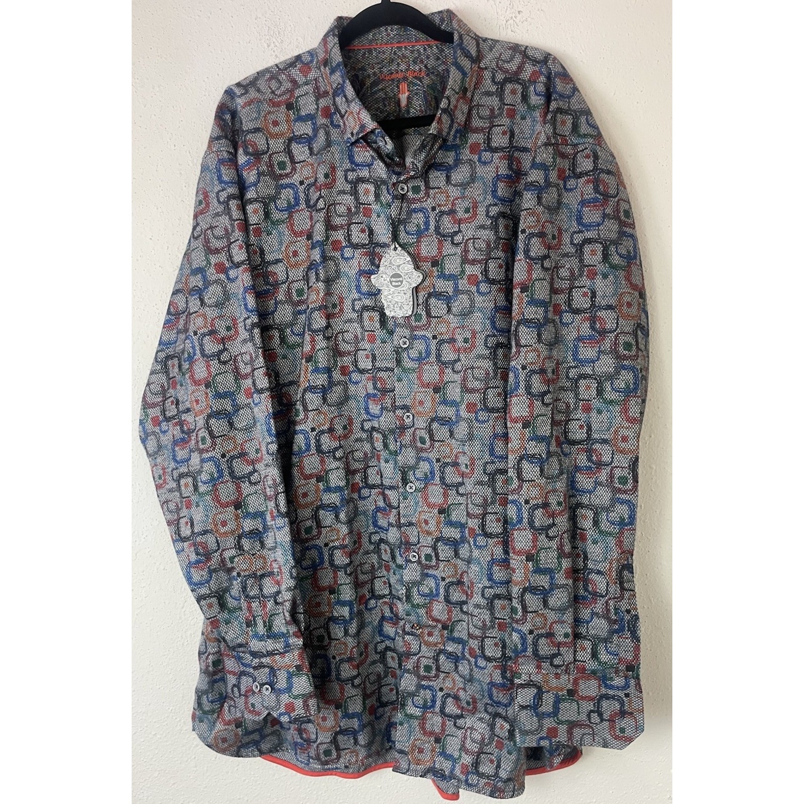 NWT 125 LUCHIANO VISCONTI BLACK Mens 3XLT KNIT COTTON BLEND SHIRT Multi