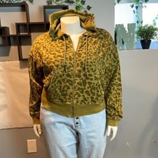Joy Lab Relaxed Fit Sweatshirt Hoodie Zip Green Army Cheetah Print Size L
