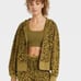 Joy Lab Relaxed Fit Sweatshirt Hoodie Zip Green Army Cheetah Print Size L