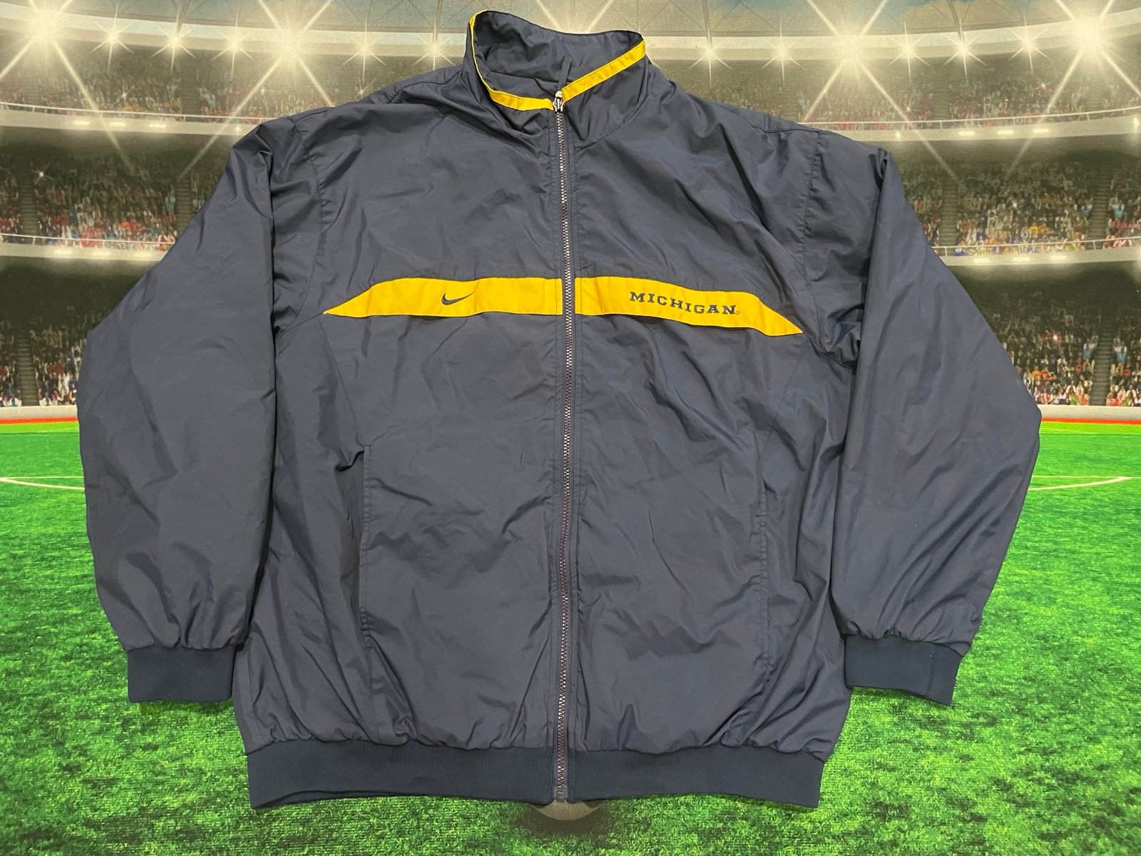 Michigan Wolverines Nike Windbreaker Full Zip Jacket Football XL Blue Vintage