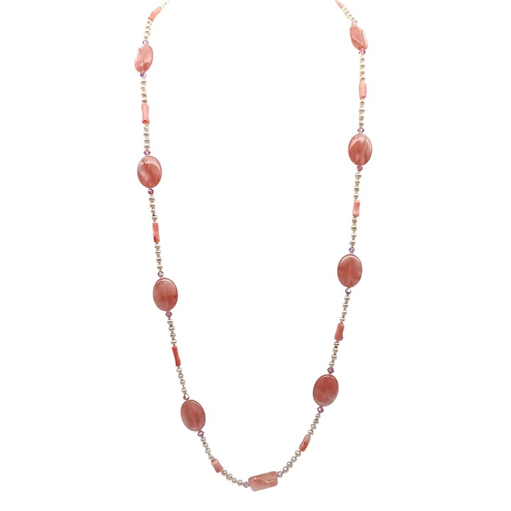Vintage Pink Quartz & Pearl Beaded Necklace