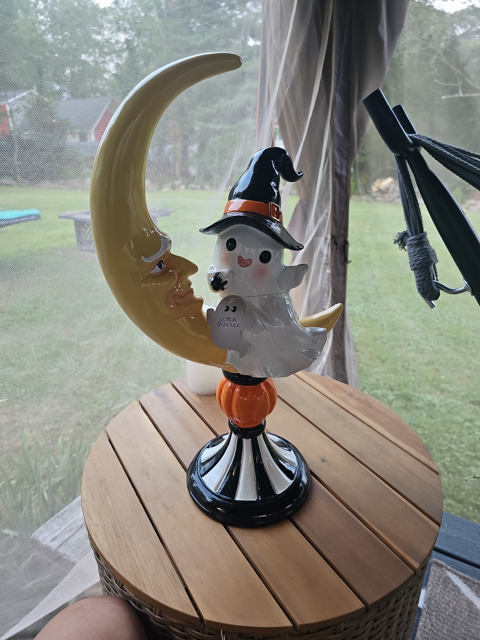 NEW Goblin & Ghoul Ghost Sitting On a Moon Halloween Figurine