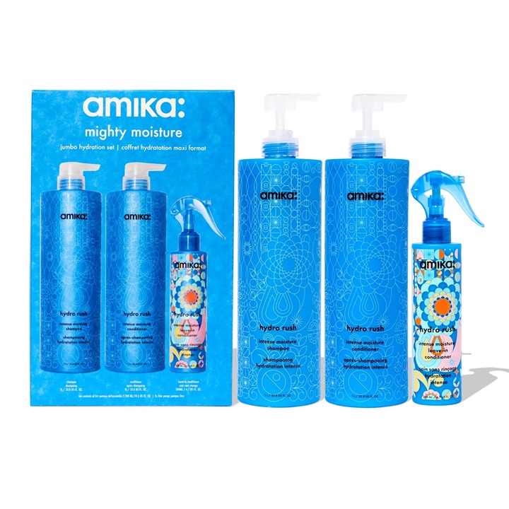NEW amika Mighty Moisture Jumbo Hydration Set haircare set shampoo conditioner