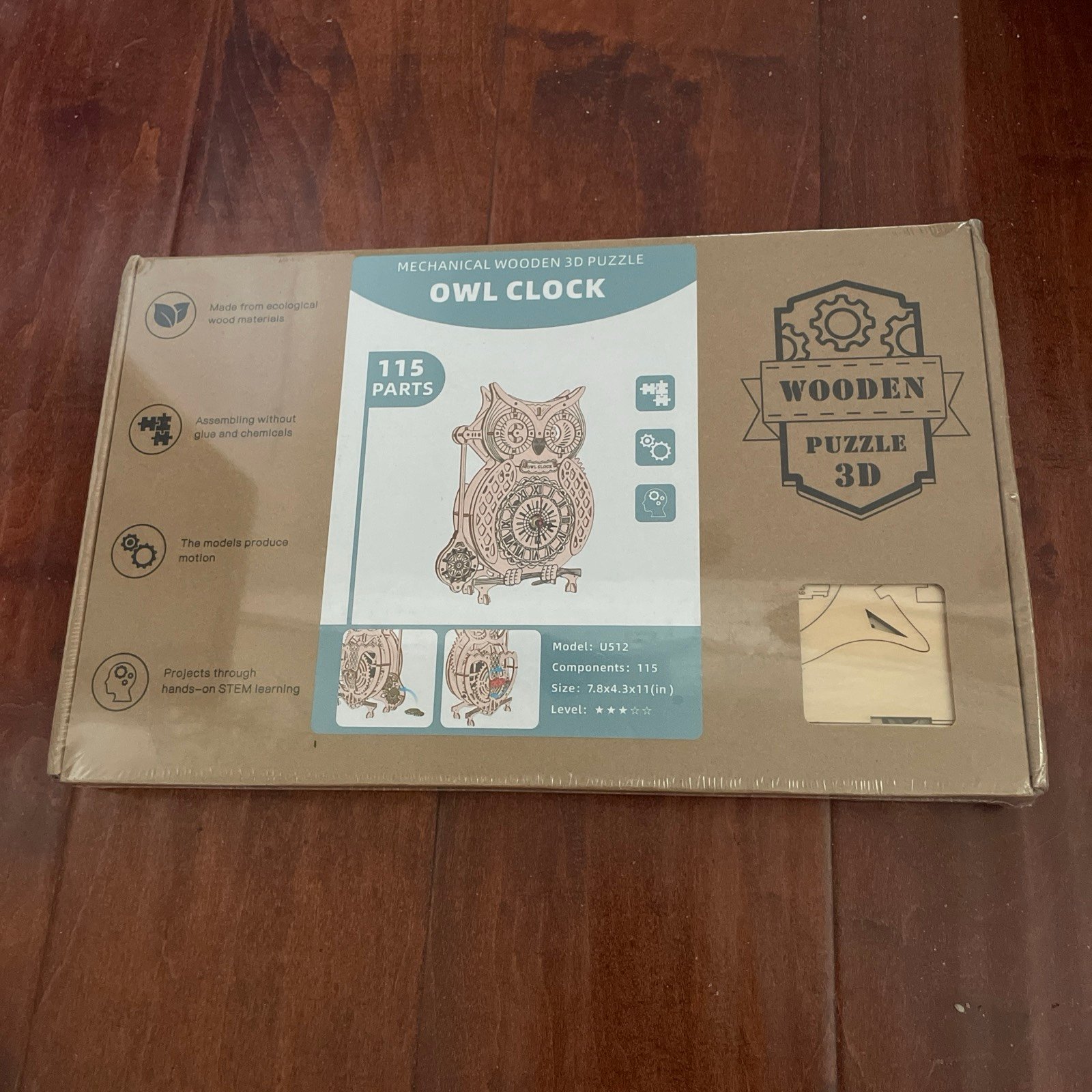 3D Puzzle Owl Clock Wooden Mechanical Kit DIY 115 Pieces