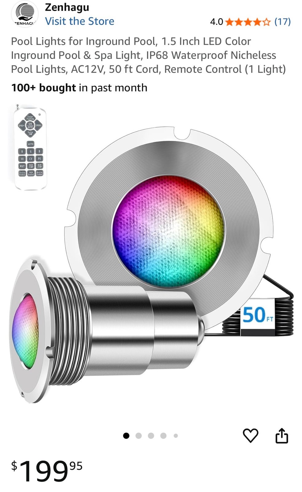 Pool Lights for Inground Pool, 1.5 Inch LED Color Inground Pool & Spa Light, IP6