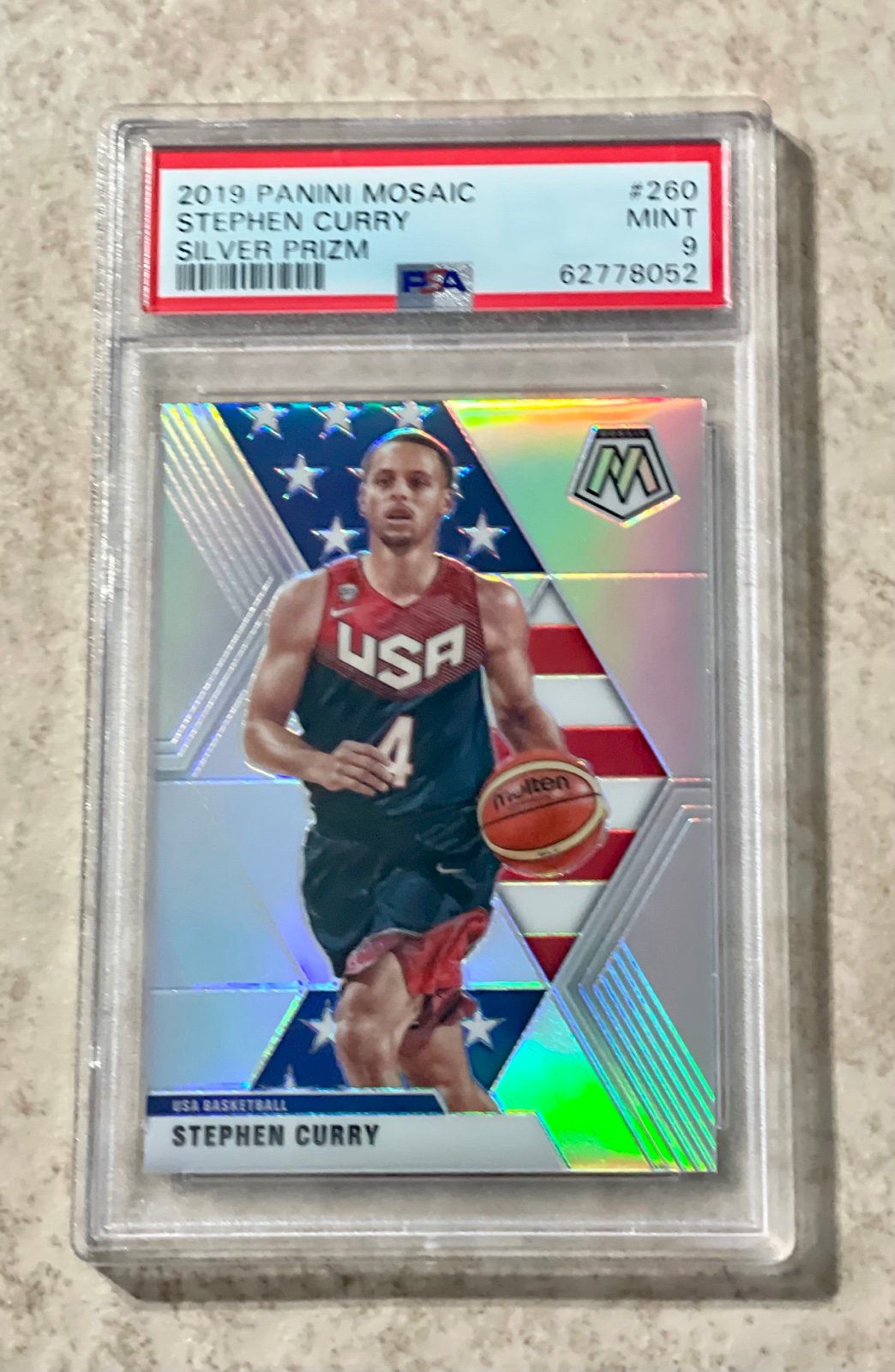 2019 PANINI MOSAIC SILVER PRIZM #260 STEPHEN CURRY WARRIORS PSA 9 Mint