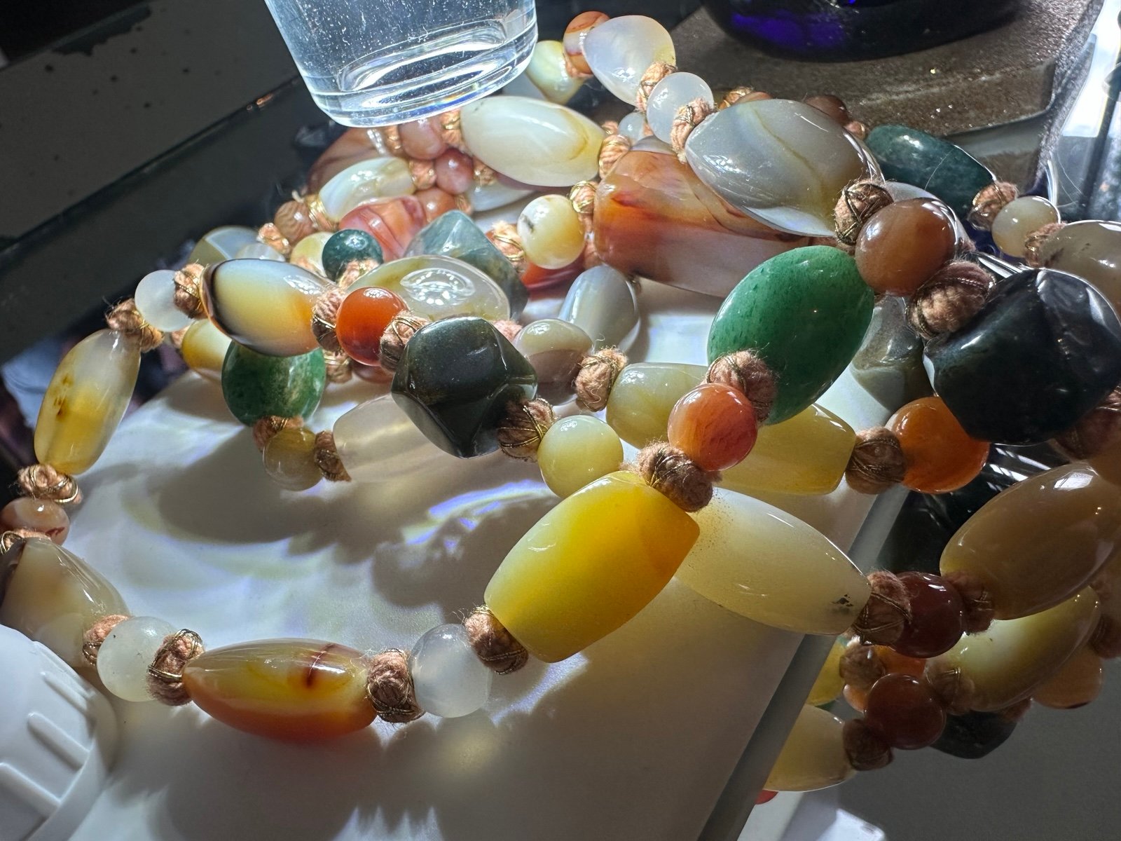 Natural Agate & Jasper Beaded Necklace – 215 g – Hand-Knotted Multi-Stone Statem
