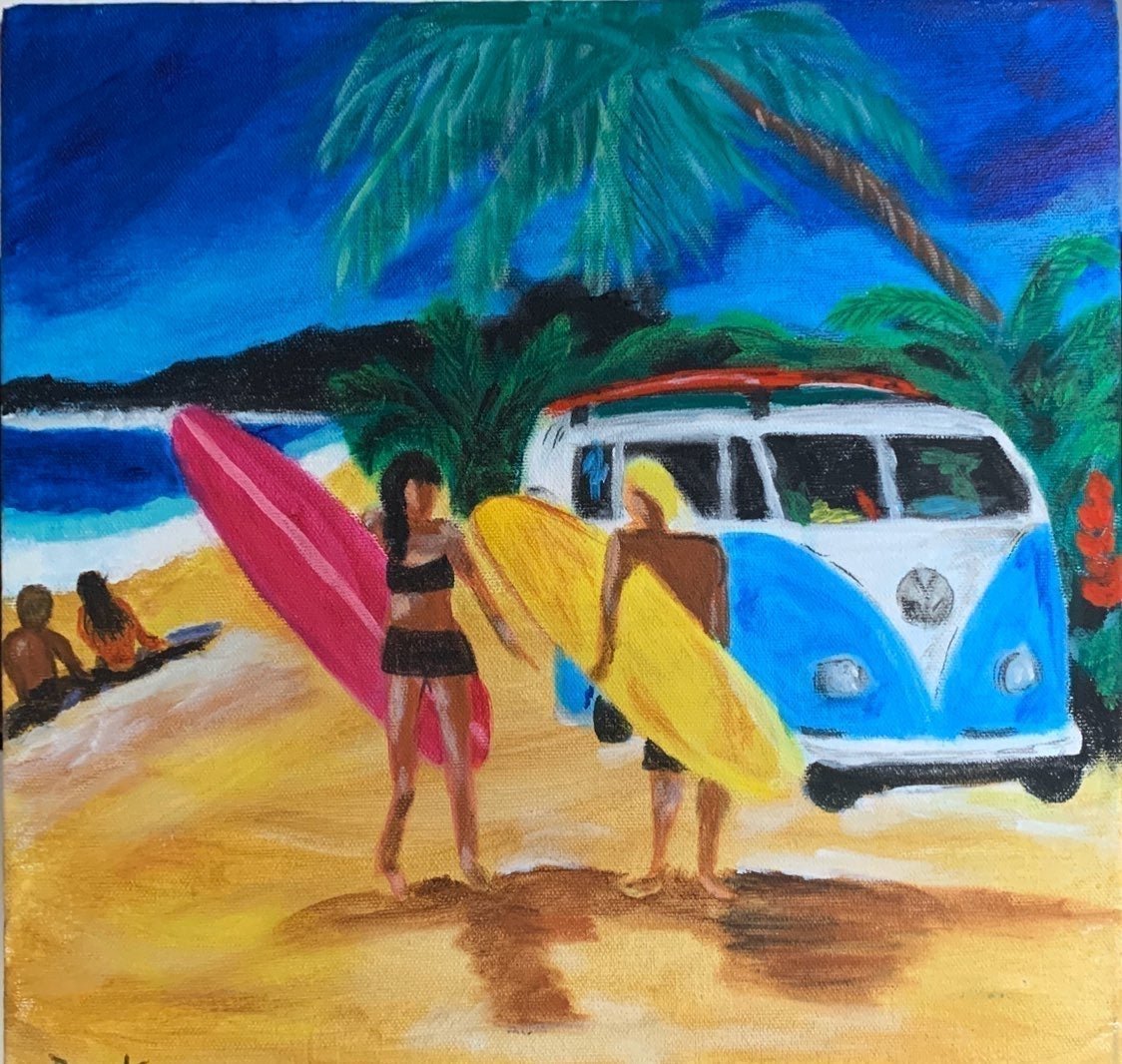 SURF'S UP! original acrylic on canvas 12 X 12