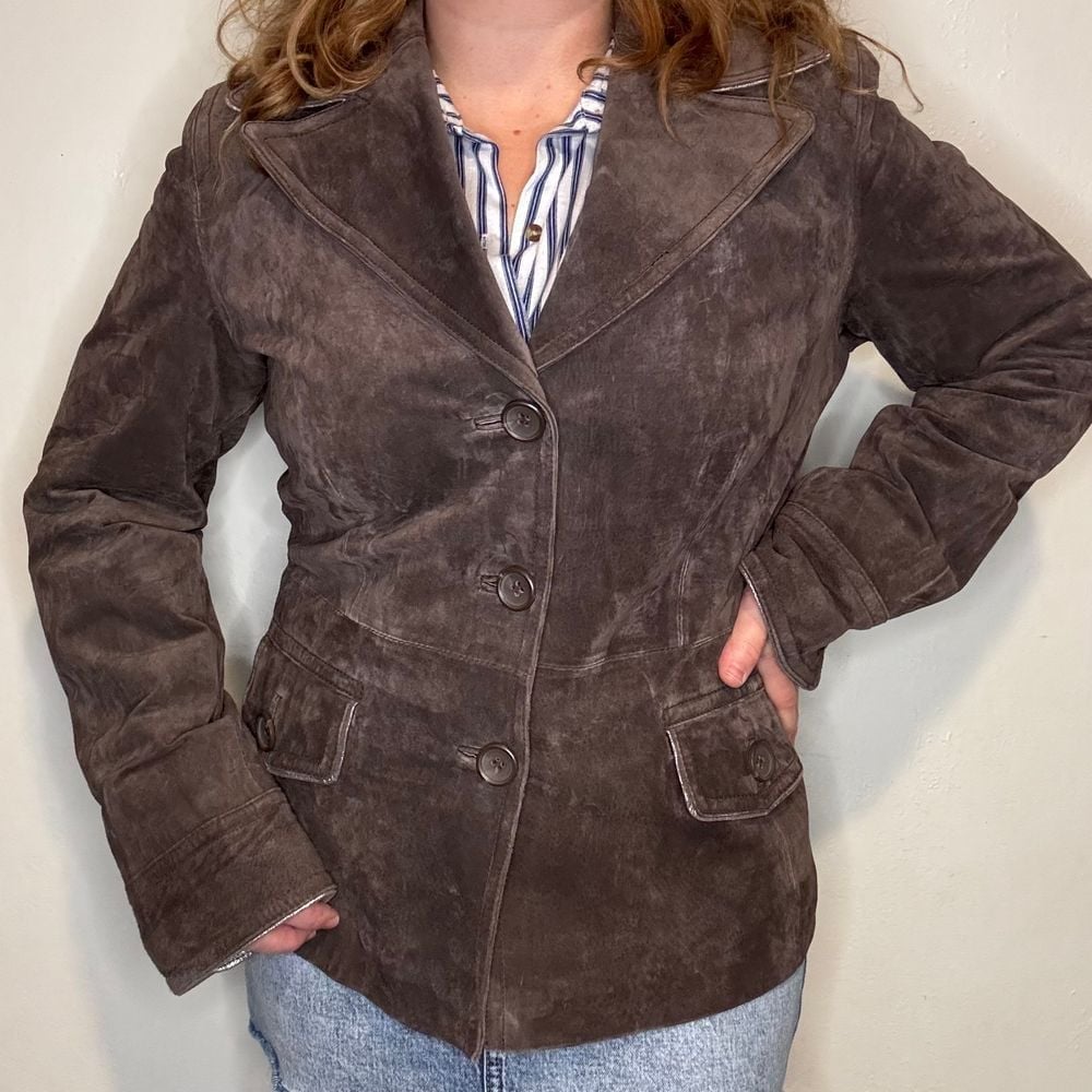 Terry Lewis Classic Luxuries Women's Genuine Leather Brown Coat Medium Metallic