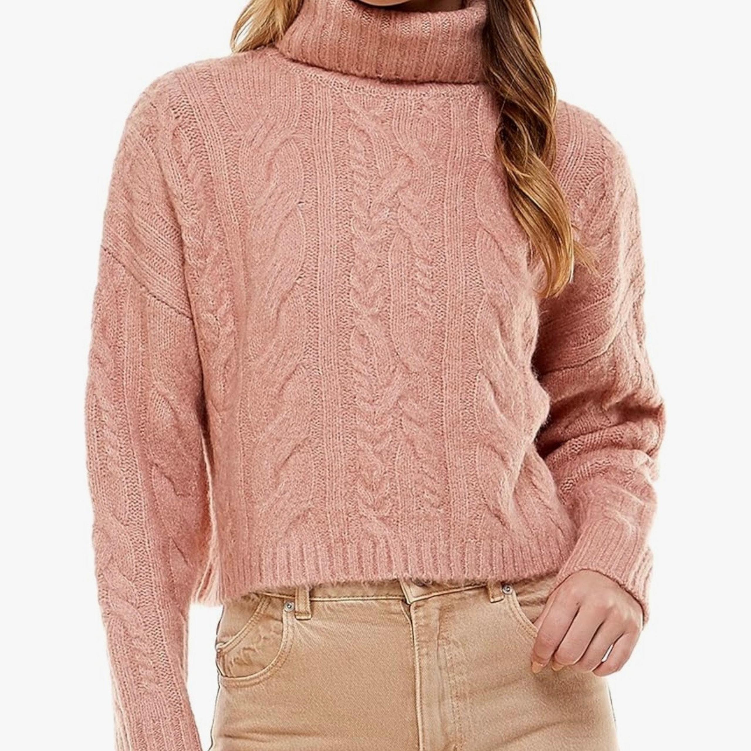 Women's Turtleneck Sweater - Cable Knit Long Sleeve Pullover Top - Love Tree