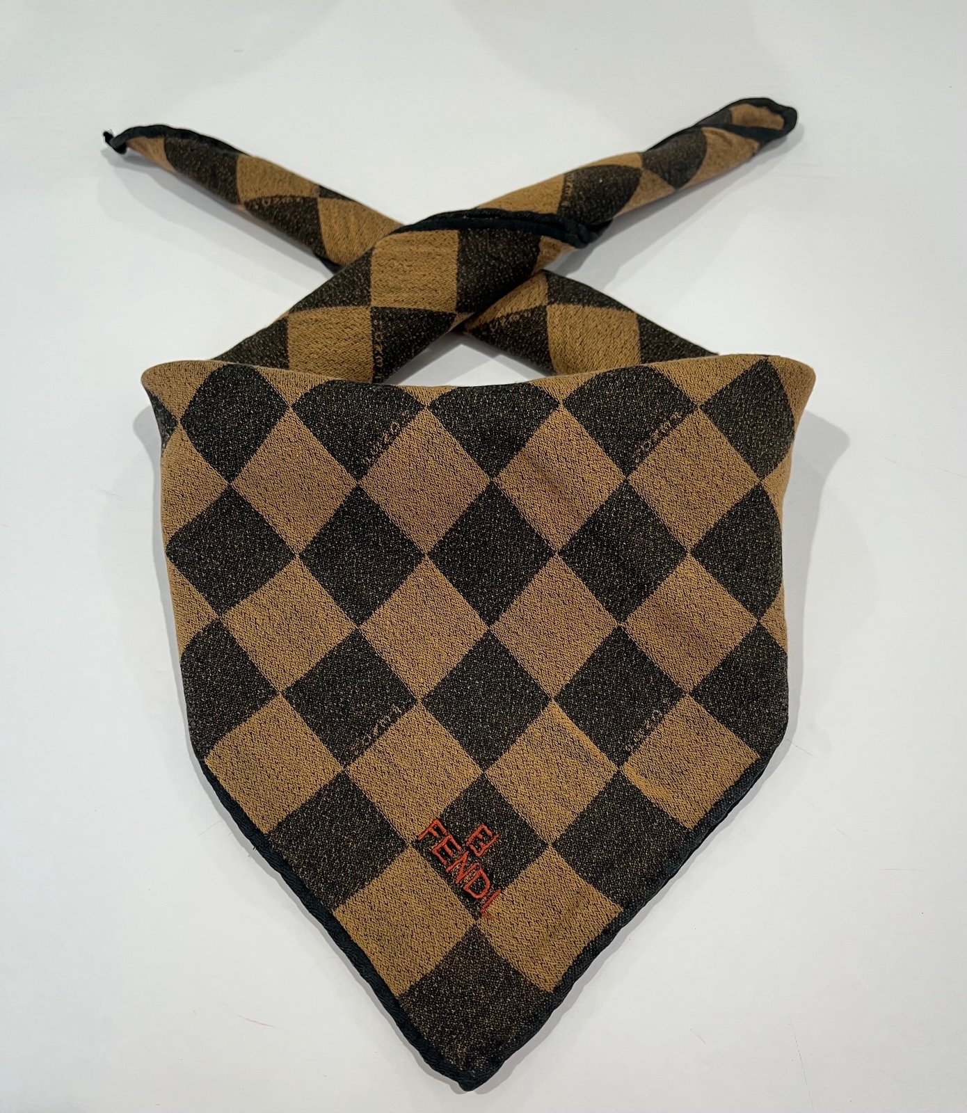 FENDI Handkerchief Vintage Scarf Women Logo Plaid Plain Cotton Pocket Square 20”