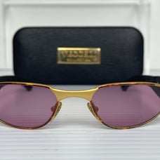 Vintage 90s Vecceli Italy Pink Lens Wrap Around Style Gold Women Sunglasses