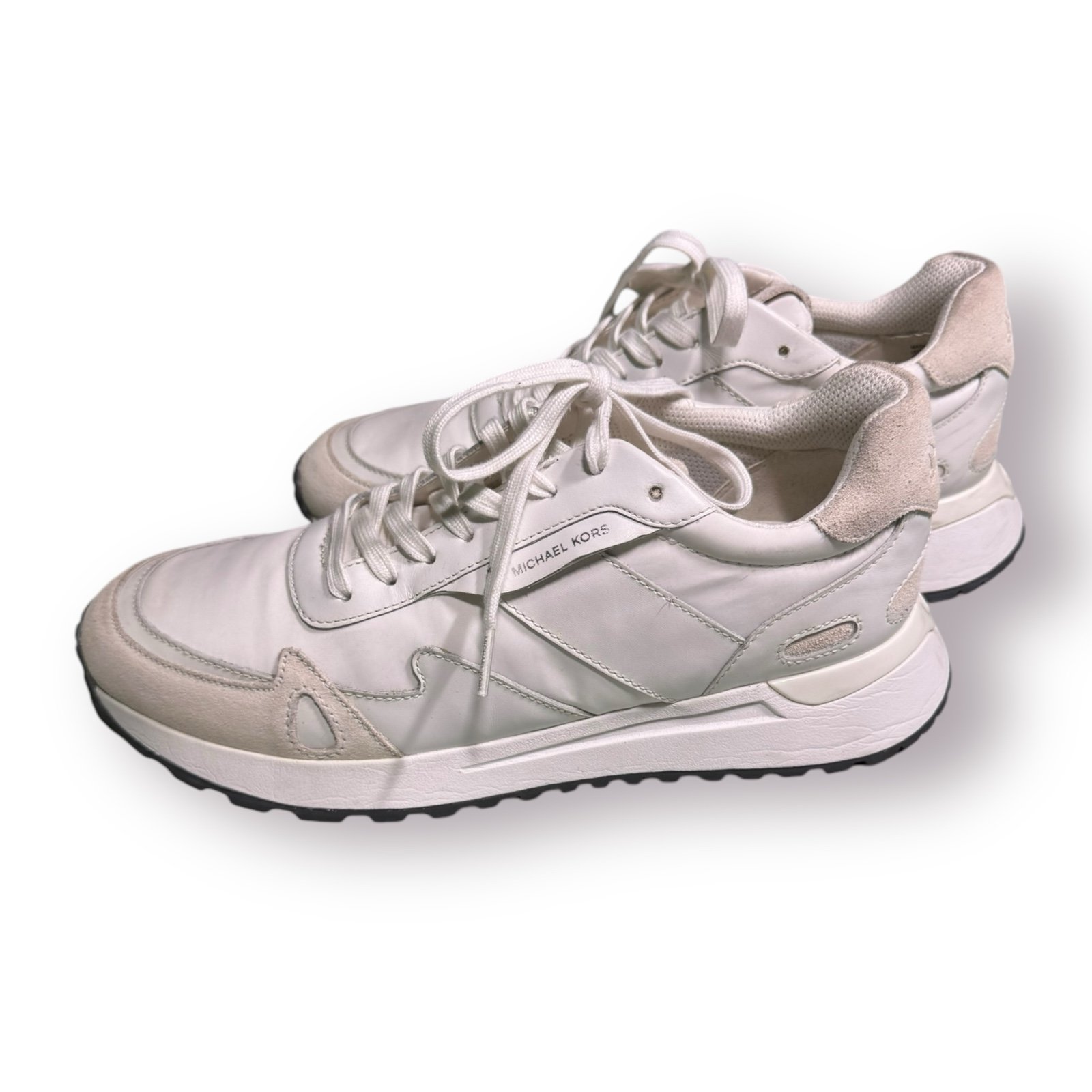 Michael Kors Monroe Trainer Lace Up Sneakers Mk Logo Leather Mesh White Size 9.5